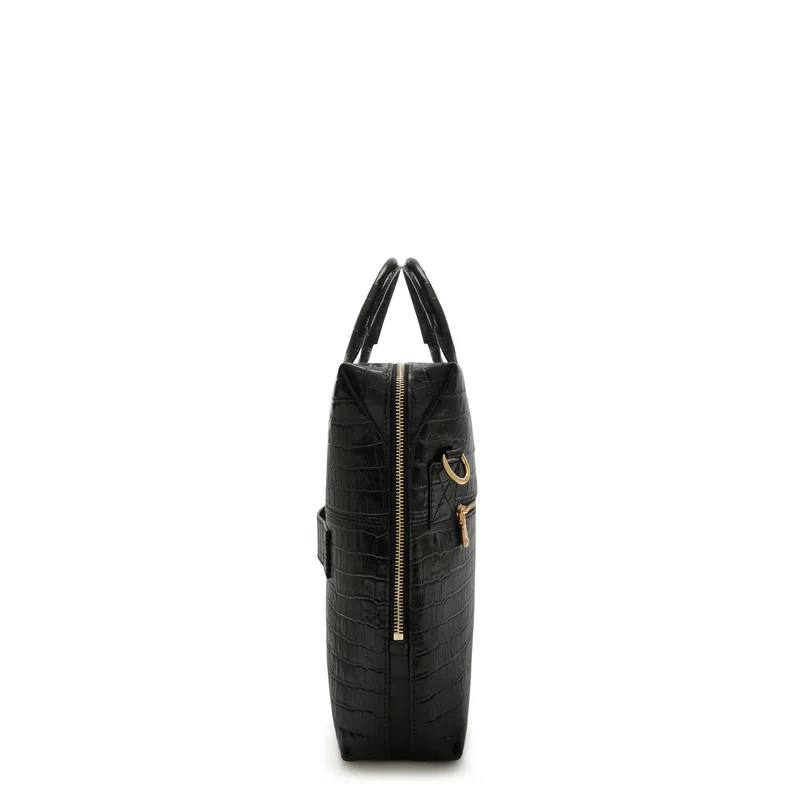 Isabel Bernard Honoré Anique Kroko Handtasche aus schwarzem Kalbsleder IB25072