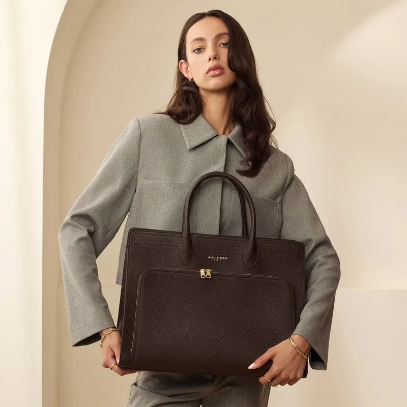 Isabel Bernard Honoré Nadine braune Kalbsleder Handtasche mit Laptopfach IB25087