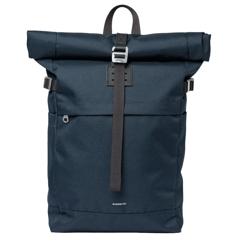 Sandqvist Icon Rolltop - Rucksack M 14" 60 cm (navy with black leather)