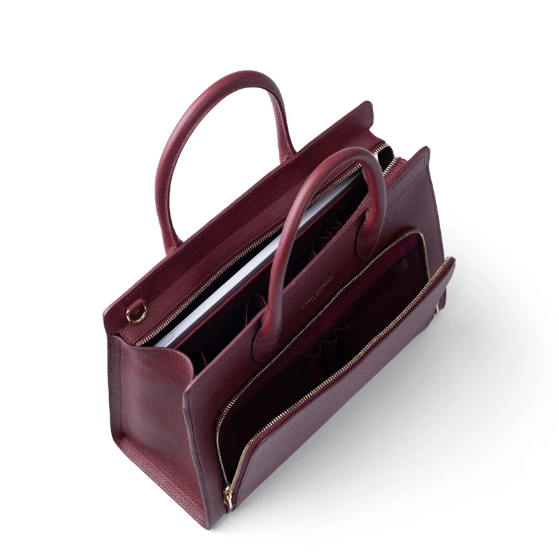 Isabel Bernard Honoré Nadine bordeauxrote Handtasche aus Kalbsleder mit 13-Zoll-Laptopfach IB25110-052-13