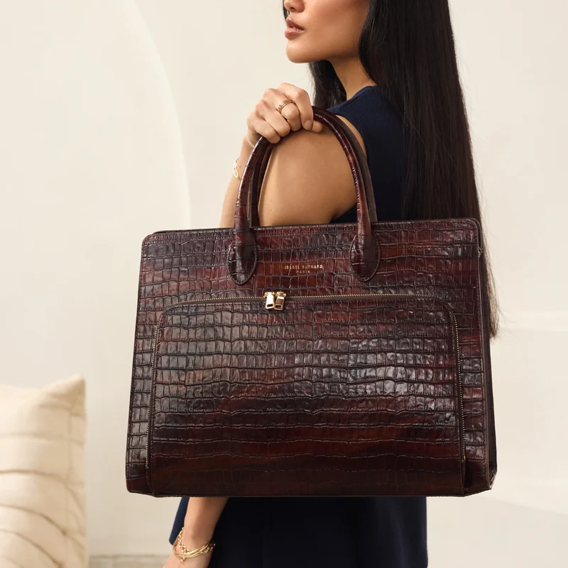 Isabel Bernard Honoré Nadine Kroko Leder Handtasche braun aus Kalbsleder IB25034