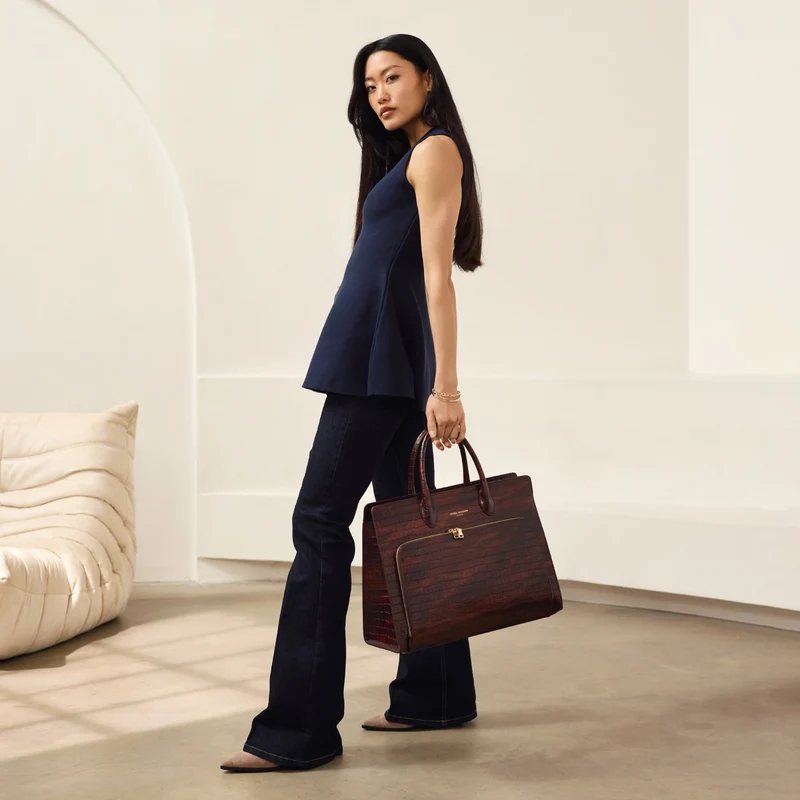 Isabel Bernard Honoré Nadine Kroko Leder Handtasche braun aus Kalbsleder IB25034