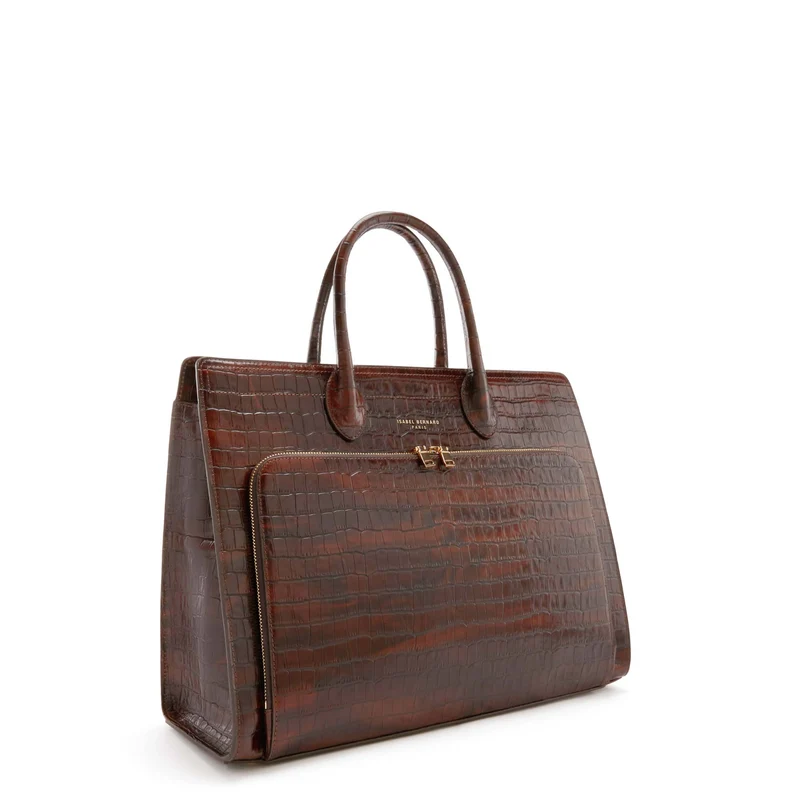 Isabel Bernard Honoré Nadine Kroko Leder Handtasche braun aus Kalbsleder IB25034