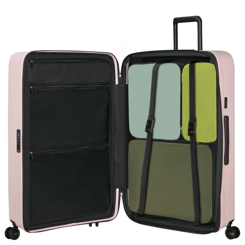 Samsonite Selection Restackd - 4-Rollen-Trolley 81 cm XL erw. mit 3tlg. Packsack-Set (rose)