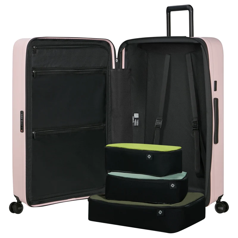 Samsonite Selection Restackd - 4-Rollen-Trolley 81 cm XL erw. mit 3tlg. Packsack-Set (rose)