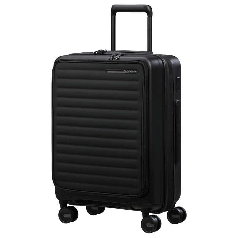 Samsonite Selection Restackd Easy Access - 4-Rollen-Kabinentrolley 55 cm erw. mit 2tlg. Packsack-Set (schwarz)