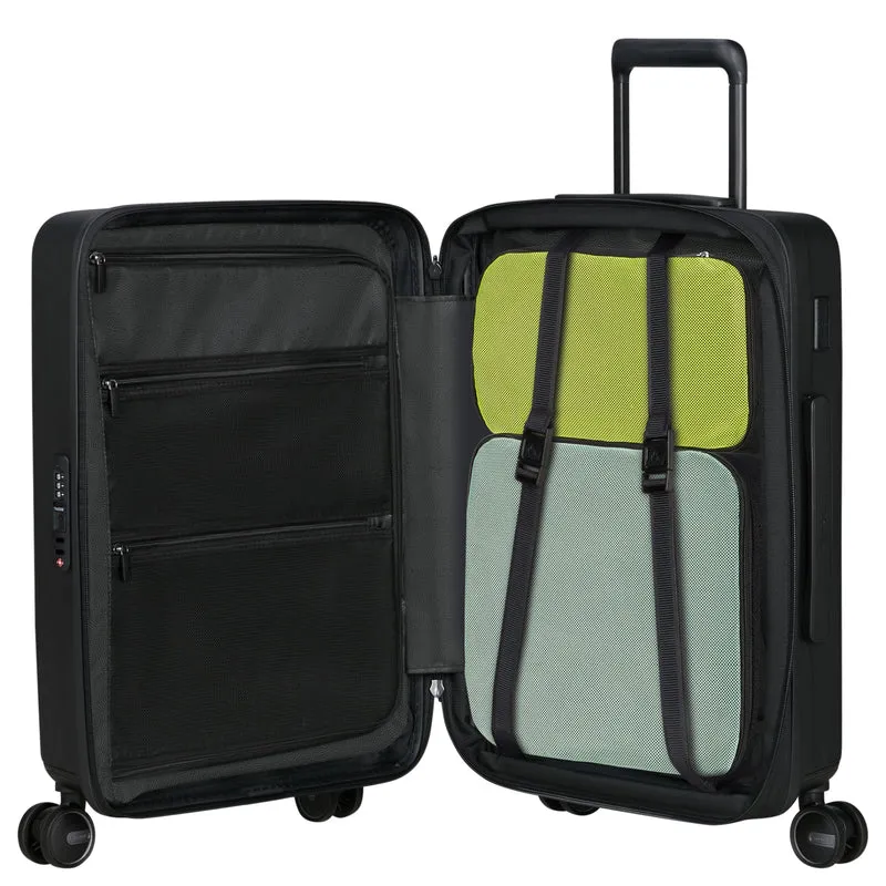 Samsonite Selection Restackd Easy Access - 4-Rollen-Kabinentrolley 55 cm erw. mit 2tlg. Packsack-Set (schwarz)