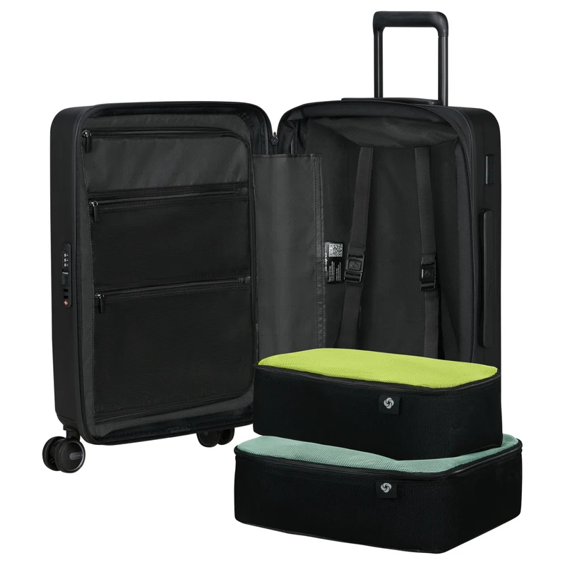 Samsonite Selection Restackd Easy Access - 4-Rollen-Kabinentrolley 55 cm erw. mit 2tlg. Packsack-Set (schwarz)