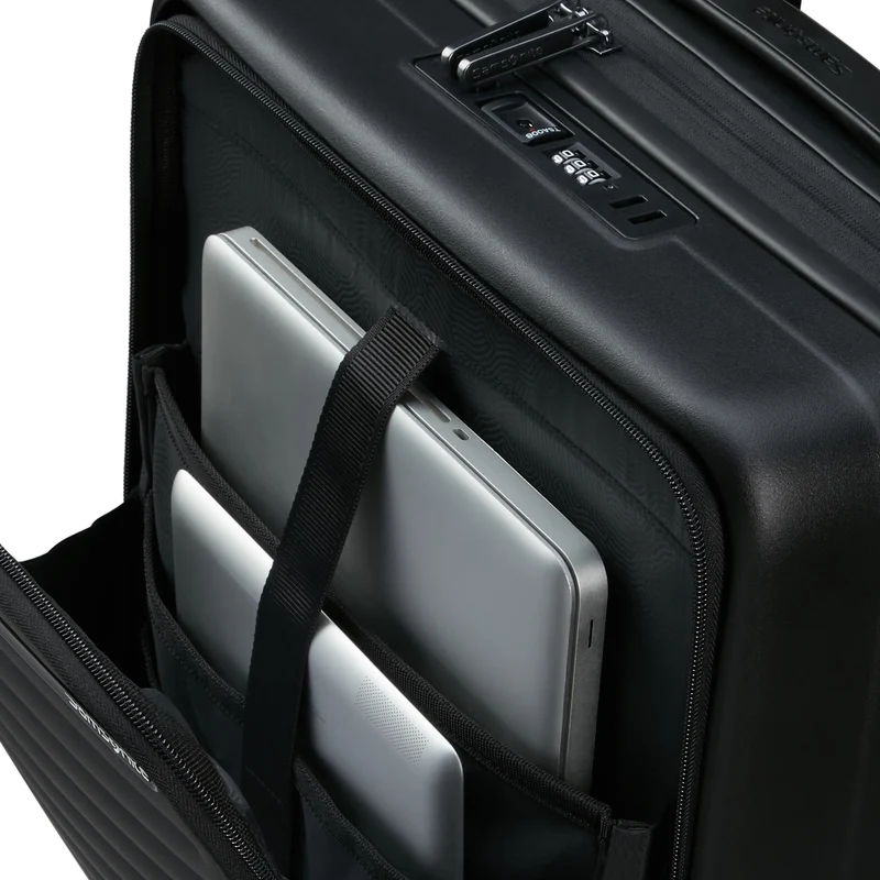 Samsonite Selection Restackd Easy Access - 4-Rollen-Kabinentrolley 55 cm erw. mit 2tlg. Packsack-Set (schwarz)