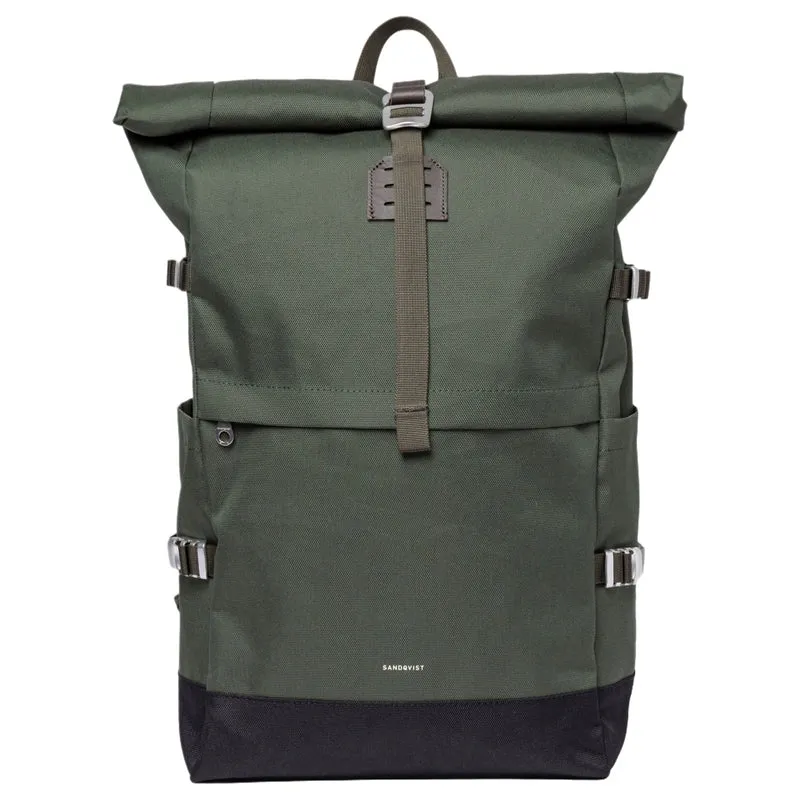 Sandqvist Icon Rolltop - Rucksack L 16" 65 cm erw. (dawn Green with dark brown leather)