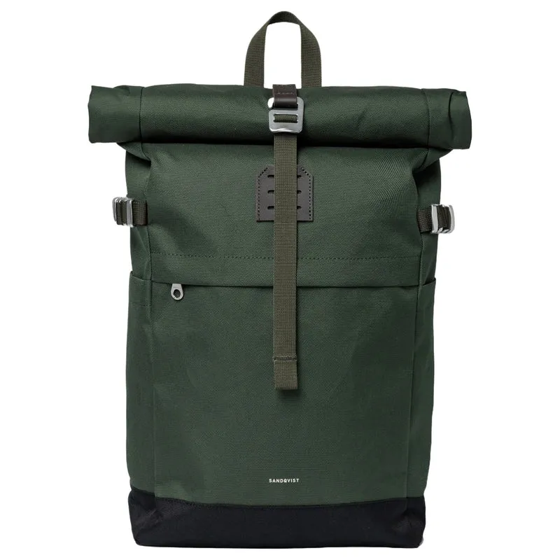 Sandqvist Icon Rolltop - Rucksack M 14" 60 cm (dawn green with dark brown leather)