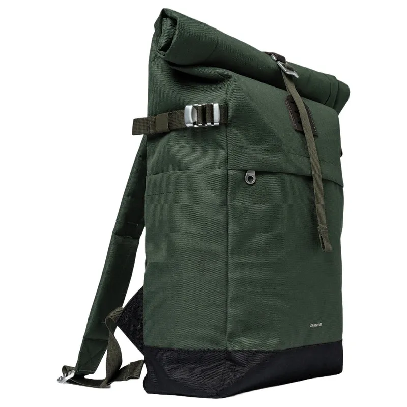 Sandqvist Icon Rolltop - Rucksack M 14" 60 cm (dawn green with dark brown leather)