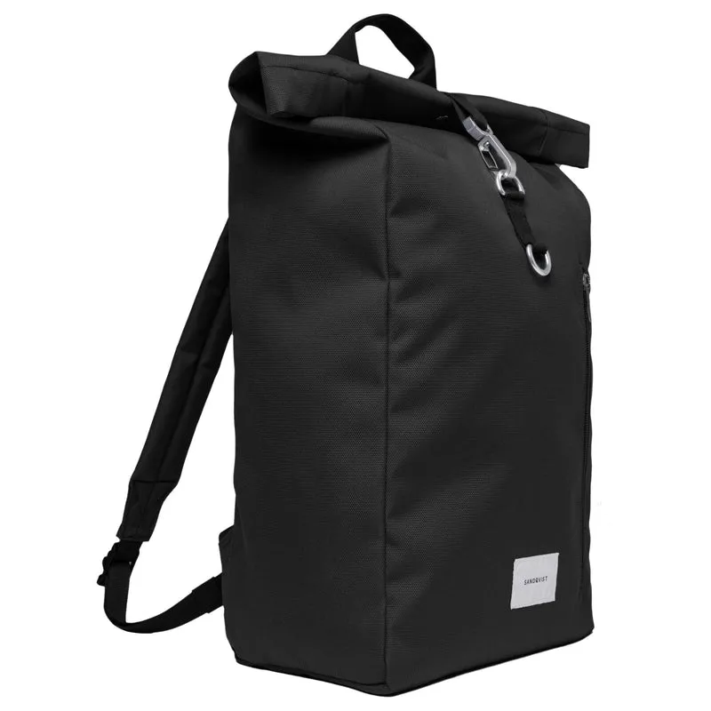 Sandqvist Icon Rolltop - Rucksack L 16" 65 cm erw. (black/ black with black leather)