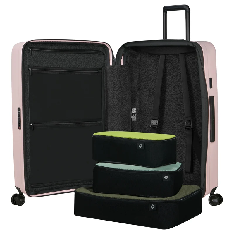 Samsonite Selection Restackd - 4-Rollen-Trolley 75 cm L erw. mit 3tlg. Packsack-Set (rose)