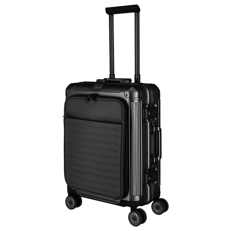 Travelite Next - 4-Rollen-Kabinentrolley mit Vortasche S 55 cm (black)