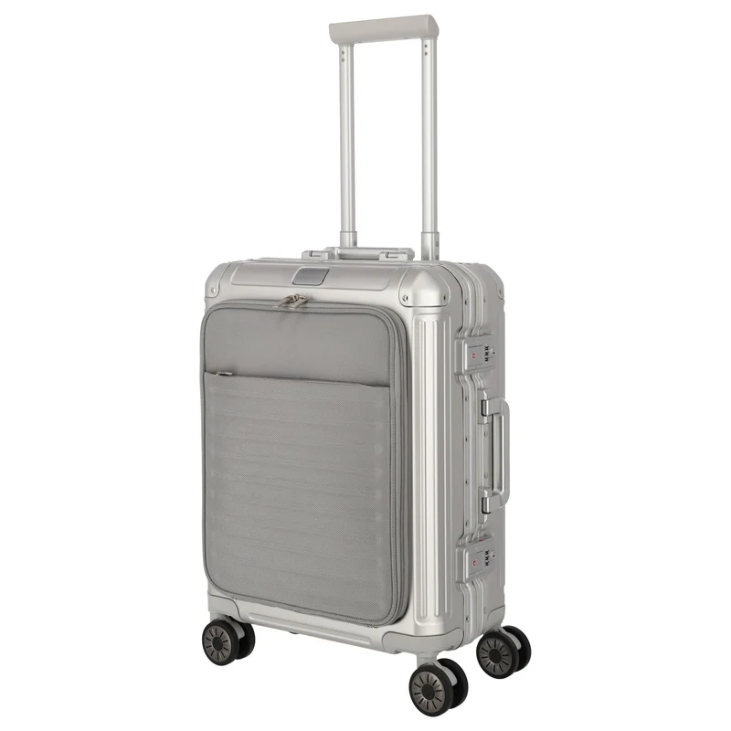 Travelite Next - 4-Rollen-Kabinentrolley mit Vortasche S 55 cm (silber)